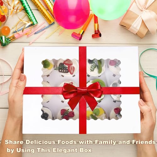 LONGTEAM 12-Count Cupcake Boxes with Window & Inserts - White, 6-Pack