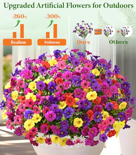 Artificial Outdoor Flowers - 36 Bundles Realistic UV-Resistant Fake Flowers for Garden & Porch