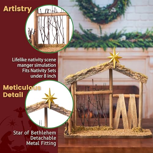 Wooden Nativity Scene Manger for 7-8 Inch Holy Family Figures - Christmas Decoration