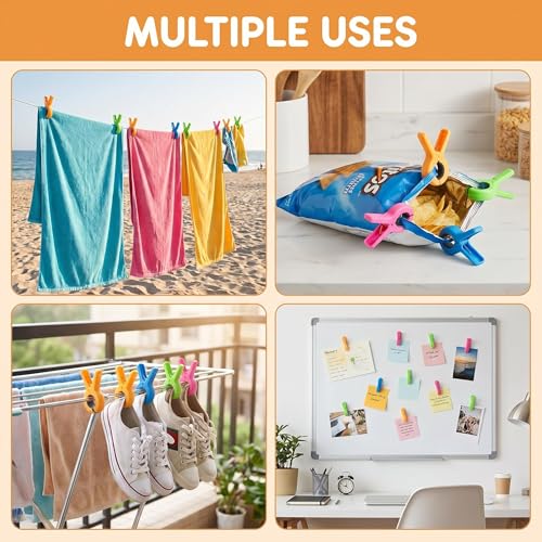 8 Pack Heavy Duty Windproof Beach Towel Clips with Storage Bag - Vibrant Colors