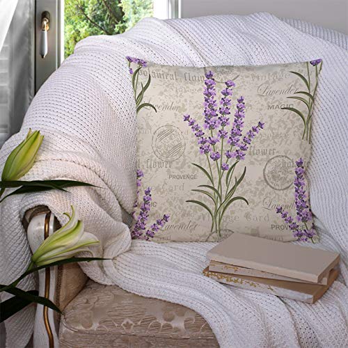 Floral Lavender Throw Pillow Cover - 18" x 18" Cotton Linen Cushion - Vintage Flower Design