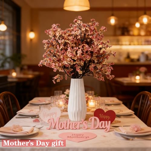 8 Pcs Beige Brown Artificial Baby's Breath Flowers - Silk Bouquets for Home Decor