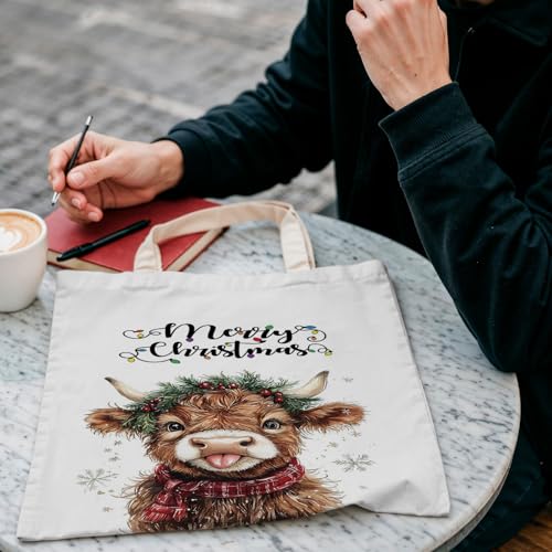 Christmas Highland Cow Reusable Holiday Gift Bags Party Favors - Xmas Tote