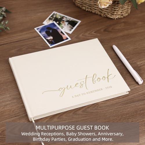 LONLAT Elegant Wedding Guest Book with Linen Cover - 100 Blank Pages for Special Occasions