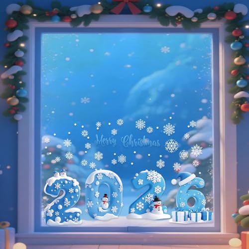 2026 Style1 Christmas Window Decals Snowman Snowflakes Holiday Stickers for New Year Shop Display