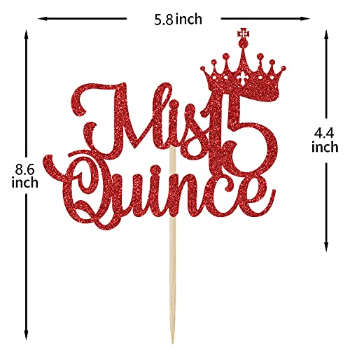 Mis Quince 15 Cake Topper - Red Glitter Birthday Decorations