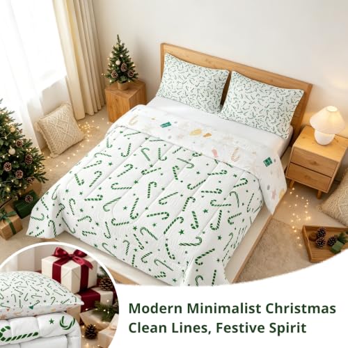Toddler Reversible Christmas Comforter Set with Candy Cane Design - Green White Variation