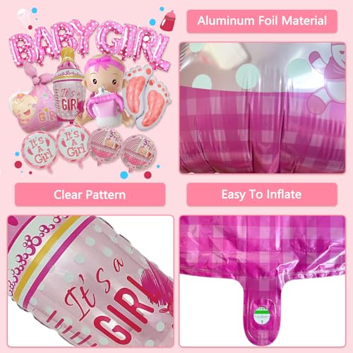 Pink Baby Girl Balloon Set - 16 Pcs Foil Balloons for Baby Shower