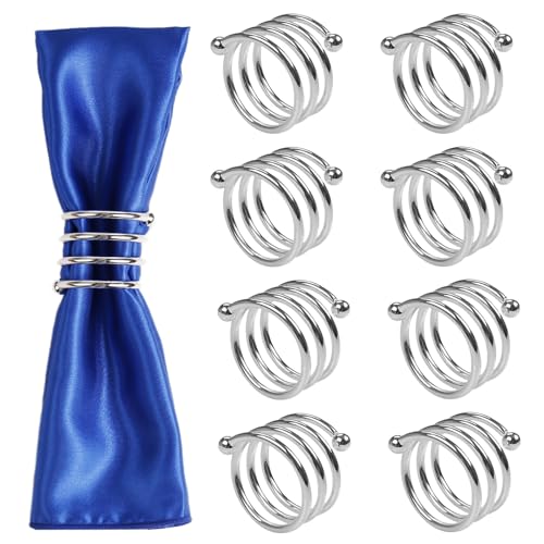 Silver Napkin Rings Set of 6 - Metal Holders for Holiday Decor