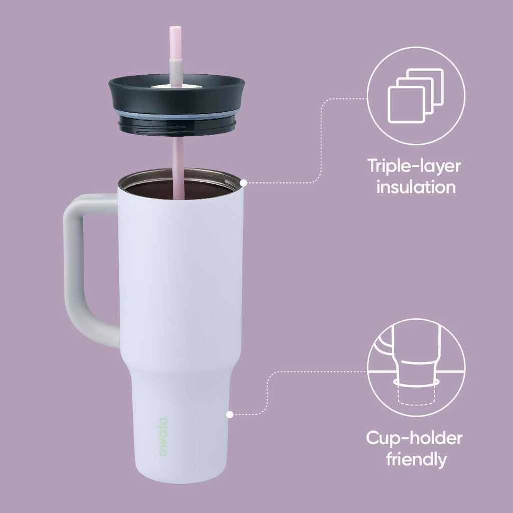 Owala Stainless Steel Travel Tumbler - 40 oz Insulated, Spill Resistant Lid & Straw, Purple (Bunny Hop)