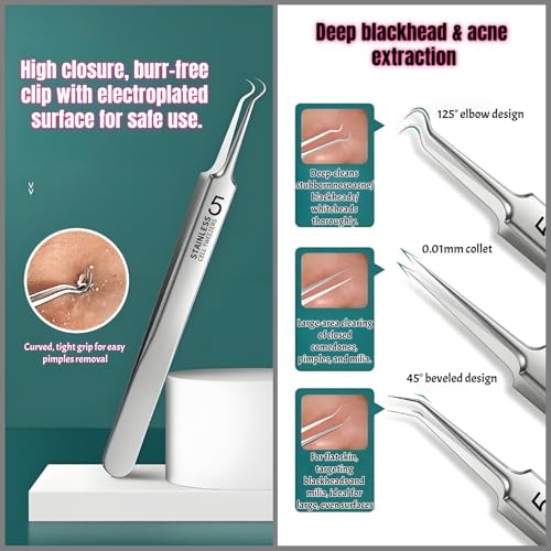 Blackhead Remover Tool Set - 8-Piece Stainless Steel Pimple Extractor Kit