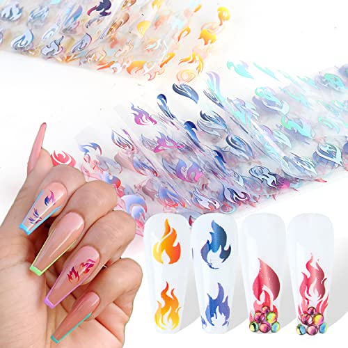 Holographic Fire Flame Nail Art Transfer Foils - 10 Sheets Gradient Decals