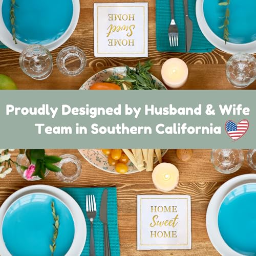 Housewarming Party Napkins 50 Pack - Elegant White & Gold Foil 'Home Sweet Home' Paper Napkins for Gifts & Events