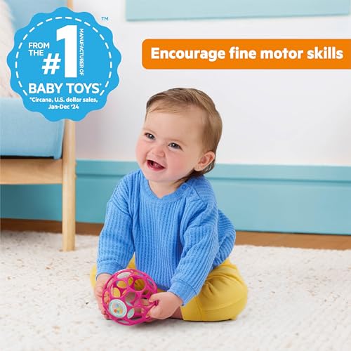 Bright Starts Oball Easy-Grasp Baby Rattle Ball - Pink, 4 Inches
