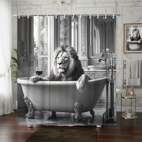 Funny Lion Shower Curtain 72" x 72" - Waterproof Polyester Bath Decor