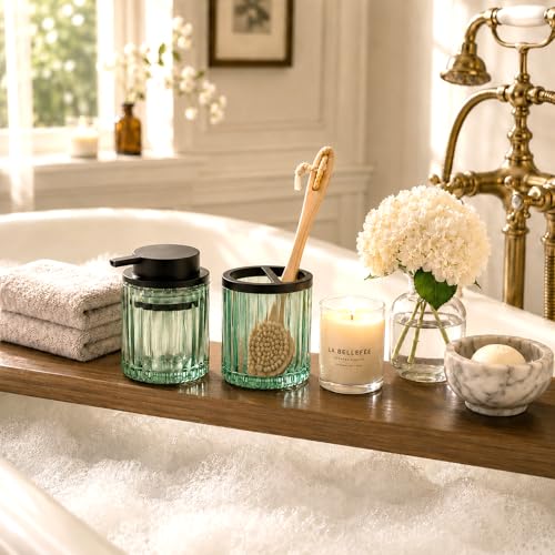 Amolliar Green Glass Toothbrush Holder with Divider - 8oz