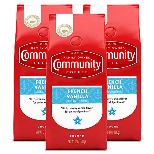 Community Coffee French Vanilla Ground Coffee 12oz Pack of 3 - Medium Roast, Arabica Beans