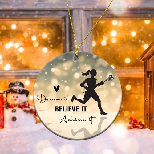 Girls Lacrosse Ornament for Christmas Tree - Cor2 Ceramic 3-Inch Holiday Decoration