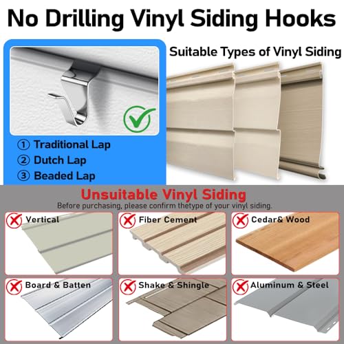 Heavy-Duty Vinyl Siding Hooks - Stainless Steel Wall Clips for Outdoor Decoration