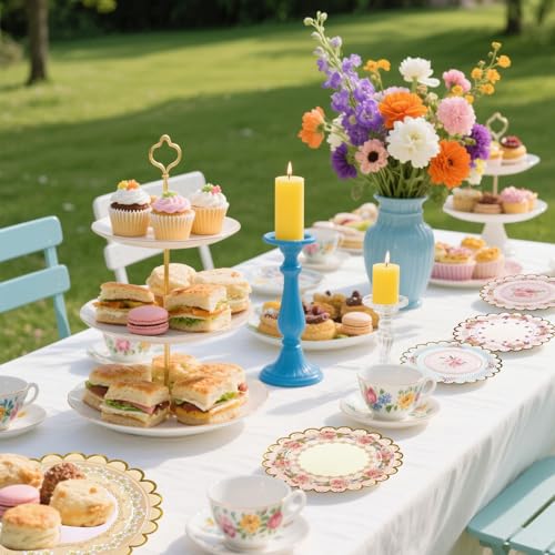 Floral 7-Inch Disposable Paper Plates - 48 PCS Scalloped Design for Parties