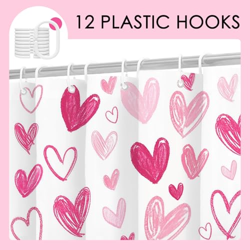 Mocsicka Pink Heart Shower Curtain - 71x71 Inch Romantic Valentine Decor