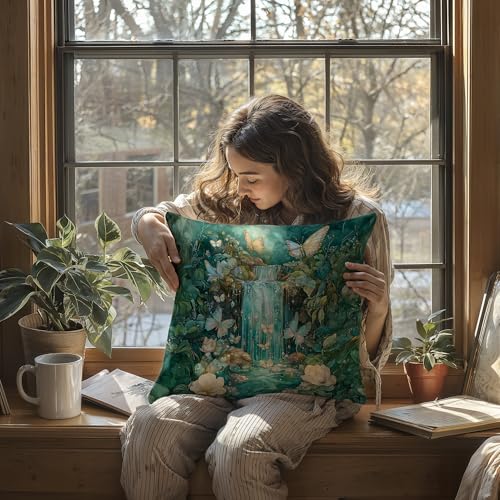 Butterfly Throw Pillow Cover 18x18 - Cotton Decorative Cushion
