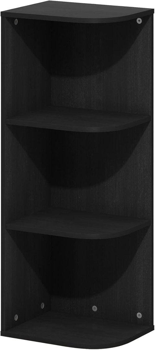 Furinno PASIR 3-Tier Corner Bookshelf - Open Shelf Bookcase for Organization | Blackwood Finish, 9.3 x 12 x 31.5