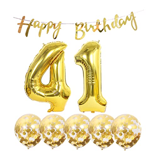 41st Birthday Party Decoration Kit with Gold Number 41 Foil Balloons
