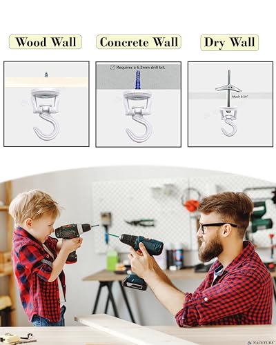 NACETURE Heavy Duty Swivel Swag Hooks - White, 2 Pack