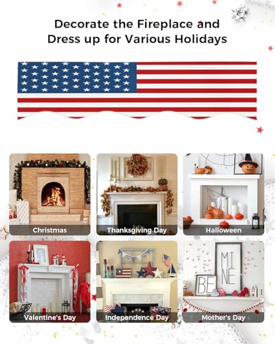 4th of July Fireplace Scarf - USA Stars & Stripes Mantel Cover 90x17 Inch