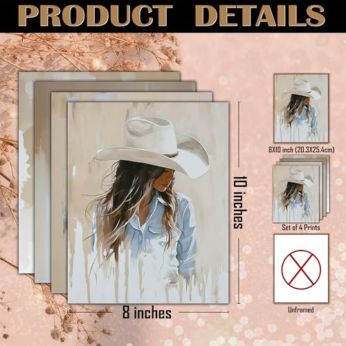 Cowgirl Wall Art Prints Set of 4 – Unframed Western Decor 8x10