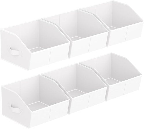 Homsorout Storage Bins - Small Trapezoid Closet Organizers with Handles | 6 Pack, White Fabric Baskets