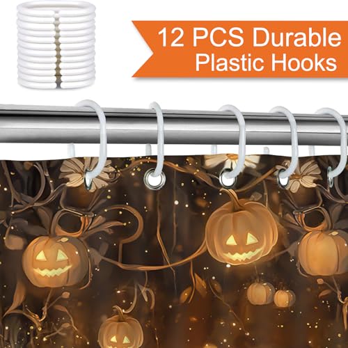 Cute Halloween Shower Curtain - Orange Pumpkin & Ghost - 72x72"