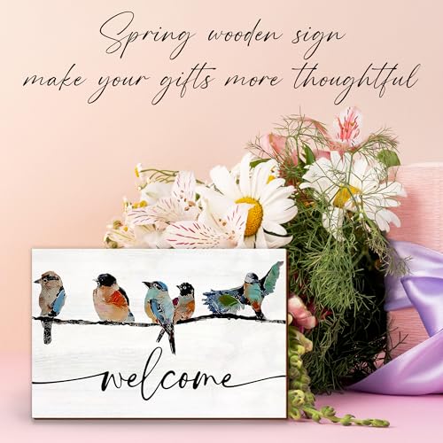 Spring-Themed 8x12 Wooden Welcome Sign with Jute Rope - Farmhouse Door Decor