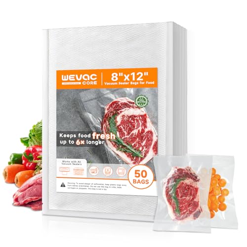 Wevac Quart Vacuum Sealer Bags 8"x12" - 50 Count, Commercial Grade & BPA Free