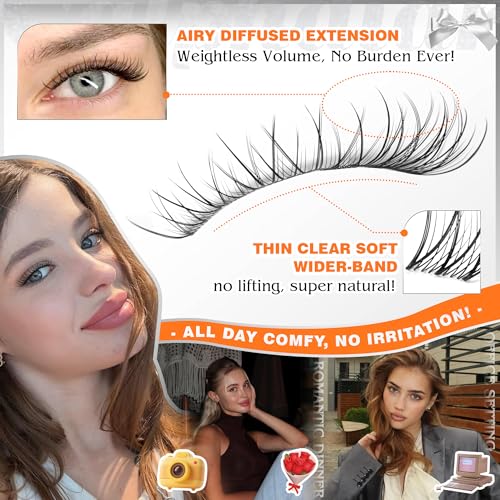 Calphdiar Wispy Lash Clusters 10-14mm Natural C Curl Individual Eyelashes Clear Band 120PCS