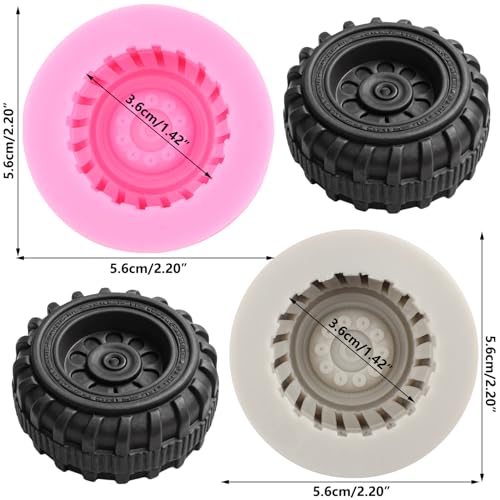 3D Round Tire Fondant Mold Set of 2 - Truck Wheel Silicone Molds Style A