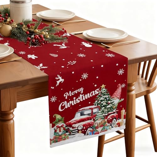 Christmas Linen Table Runner 13x70 Inch with Festive Pattern for Holiday Dining