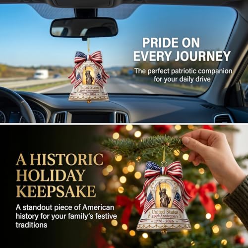 Patriotic 2026 Christmas Bell Ornament | Statue of Liberty Design