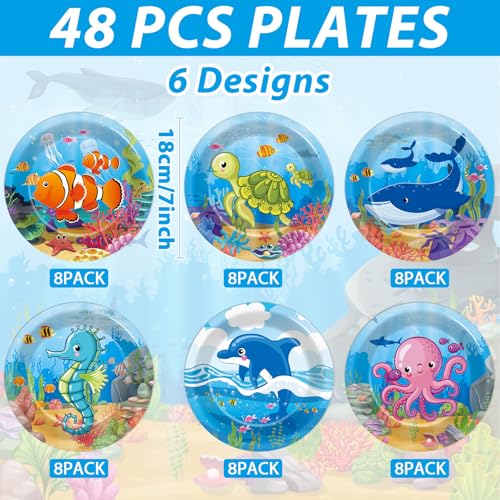 48pc Under the Sea Party Dessert Plates - 7-Inch Ocean Animal Tableware
