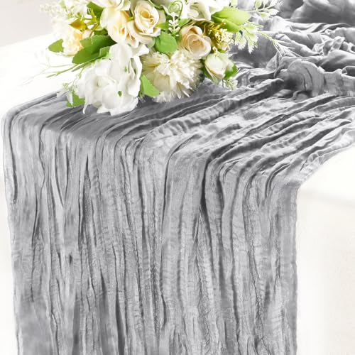 Light Grey Cheesecloth Table Runner for Fall & Holiday Decor - 10Ft