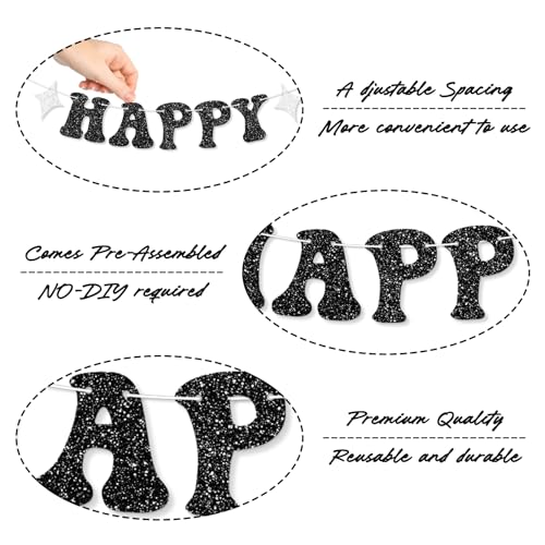 Happy Birthday Loca Banner - Black Glitter Vampire Party Decorations