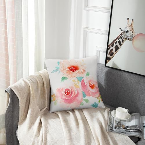 Emvency Floral Peony Velvet Throw Pillow Cover, 20x20 Inch Square Case
