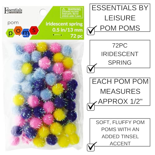 Iridescent Spring Pom Poms - 1/2" Cotton Balls, 72 Pack