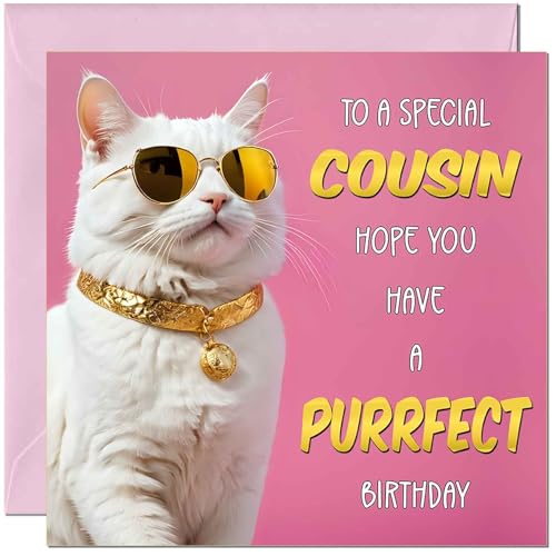 Funny Cat Cousin Birthday Card with Pink Envelope 145x145mm