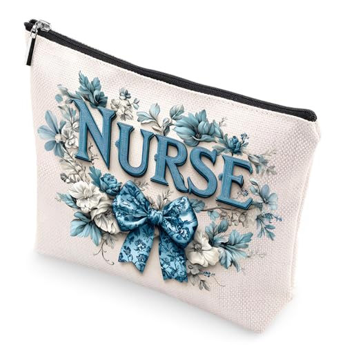 Nurse Makeup Bag - Porcelain Bow Cosmetic Pouch for Nursing School