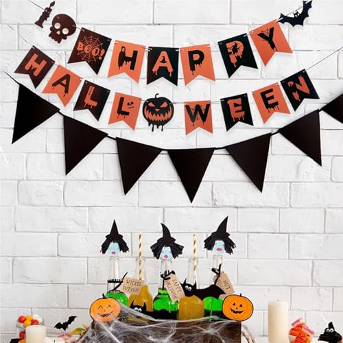 Happy Halloween Banner with Skulls & Bats - Indoor/Outdoor Decor