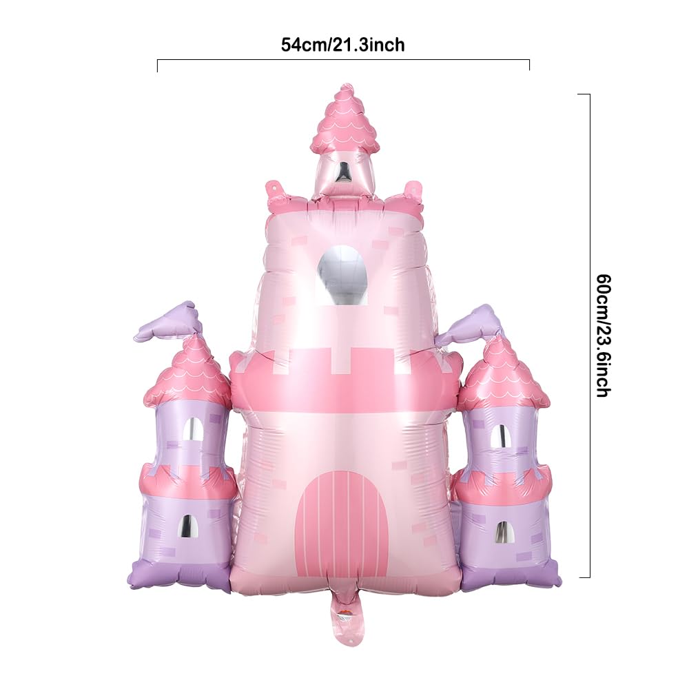 PageebO Princess Birthday Party Decorations, 5Pcs Pink Bow Castle Carriage Crown Cute Mylar Balloons for Princess Party Favors Baby Shower Once upon a Time Girl Birthday Decorations Room Decor