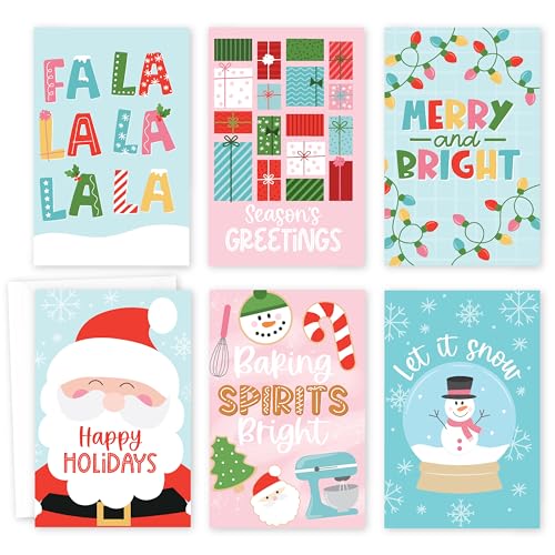 Santa Christmas Cards with Envelopes - 24 Holiday Greeting Cards with Envelopes - Blank Seasonal Note Cards