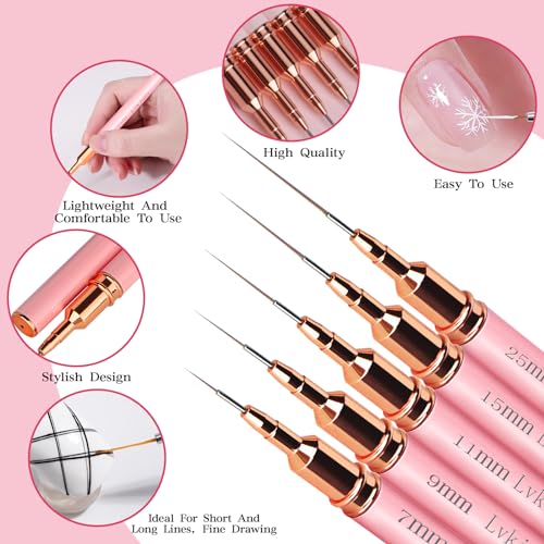 Lykjdnz 5-Piece Nail Art Liner Brush Set - Multi-Size UV Gel Detail Brushes
